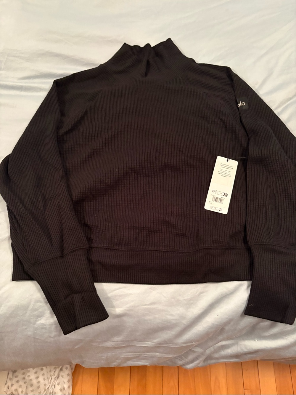 ALO Yoga Waffle Weekend Escape Mock Neck Long Sleeve Top - Warm Nocturne Navy L